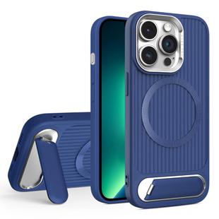 For iPhone 13 Pro Max Vertical Lines Invisible Flat Holder MagSafe Phone Case(Blue)