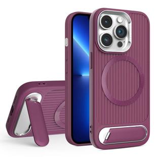 For iPhone 13 Pro Vertical Lines Invisible Flat Holder MagSafe Phone Case(Wine Red)