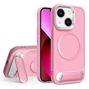 For iPhone 13 Vertical Lines Invisible Flat Holder MagSafe Phone Case(Pink)