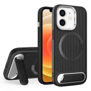 For iPhone 12 Vertical Lines Invisible Flat Holder MagSafe Phone Case(Black)