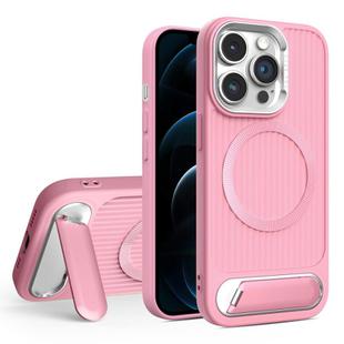 For iPhone 12 Pro Max Vertical Lines Invisible Flat Holder MagSafe Phone Case(Pink)