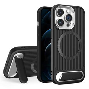 For iPhone 12 Pro Max Vertical Lines Invisible Flat Holder MagSafe Phone Case(Black)