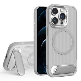 For iPhone 12 Pro Max Vertical Lines Invisible Flat Holder MagSafe Phone Case(Grey)