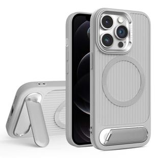 For iPhone 12 Pro Vertical Lines Invisible Flat Holder MagSafe Phone Case(Grey)