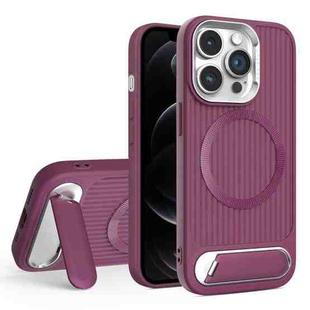 For iPhone 12 Pro Vertical Lines Invisible Flat Holder MagSafe Phone Case(Wine Red)