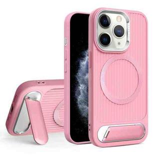 For iPhone 11 Pro Max Vertical Lines Invisible Flat Holder MagSafe Phone Case(Pink)