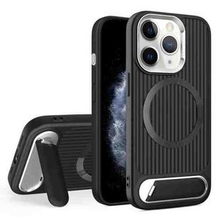 For iPhone 11 Pro Max Vertical Lines Invisible Flat Holder MagSafe Phone Case(Black)