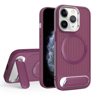 For iPhone 11 Pro Max Vertical Lines Invisible Flat Holder MagSafe Phone Case(Wine Red)