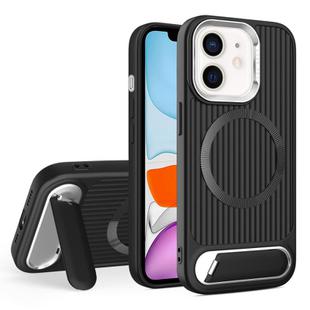 For iPhone 11 Vertical Lines Invisible Flat Holder MagSafe Phone Case(Black)