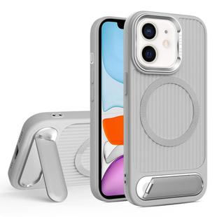 For iPhone 11 Vertical Lines Invisible Flat Holder MagSafe Phone Case(Grey)