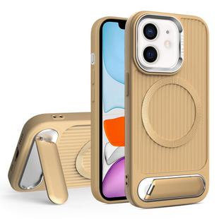 For iPhone 11 Vertical Lines Invisible Flat Holder MagSafe Phone Case(Gold)