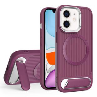 For iPhone 11 Vertical Lines Invisible Flat Holder MagSafe Phone Case(Wine Red)
