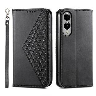 For Samsung Galaxy S25 Edge 5G Cubic Grid Calf Texture Magnetic Leather Phone Case(Black)