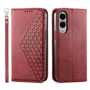 For Samsung Galaxy S25 Edge 5G Cubic Grid Calf Texture Magnetic Leather Phone Case(Red)