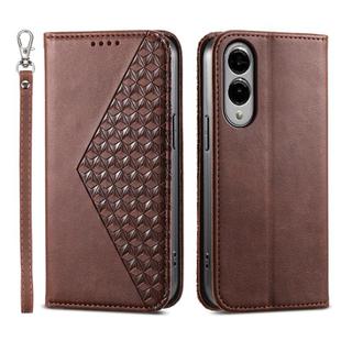 For Samsung Galaxy S25 Edge 5G Cubic Grid Calf Texture Magnetic Leather Phone Case(Brown)