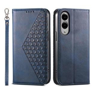 For Samsung Galaxy S25 Edge 5G Cubic Grid Calf Texture Magnetic Leather Phone Case(Blue)