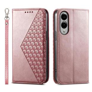 For Samsung Galaxy S25 Edge 5G Cubic Grid Calf Texture Magnetic Leather Phone Case(Rose Gold)