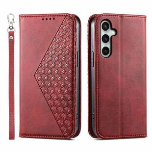 For Samsung Galaxy S25 FE 5G Cubic Grid Calf Texture Magnetic Leather Phone Case(Red)