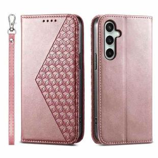 For Samsung Galaxy S25 FE 5G Cubic Grid Calf Texture Magnetic Leather Phone Case(Rose Gold)