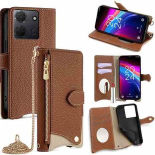 For TCL 503 Crossbody Chain Fishtail Litchi Leather Phone Case(Brown)