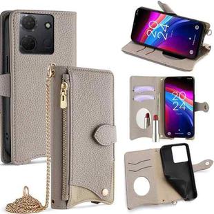 For TCL 503 Crossbody Chain Fishtail Litchi Leather Phone Case(Grey)