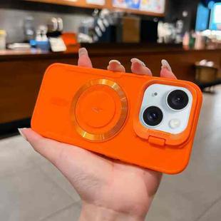 For iPhone 15 Plus Lens Frame Holder Blade MagSafe Phone Case(Orange)
