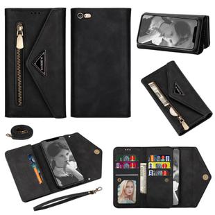 For iPhone 6 Skin Feel Zipper Horizontal Flip Leather Case with Holder & Card Slots & Photo Frame & Lanyard & Long Rope(Black)