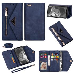 For iPhone 6 Plus Skin Feel Zipper Horizontal Flip Leather Case with Holder & Card Slots & Photo Frame & Lanyard & Long Rope(Blue)