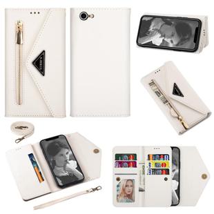 For iPhone 7 / 8 / SE (2020) Skin Feel Zipper Horizontal Flip Leather Case with Holder & Card Slots & Photo Frame & Lanyard & Long Rope(White)
