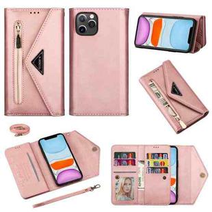 For iPhone 11 Skin Feel Zipper Horizontal Flip Leather Case with Holder & Card Slots & Photo Frame & Lanyard & Long Rope(Rose Gold)
