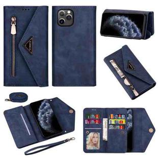 For iPhone 11 Pro Skin Feel Zipper Horizontal Flip Leather Case with Holder & Card Slots & Photo Frame & Lanyard & Long Rope(Blue)