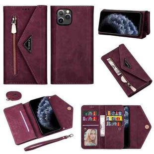 For iPhone 11 Pro Skin Feel Zipper Horizontal Flip Leather Case with Holder & Card Slots & Photo Frame & Lanyard & Long Rope(Wine Red)