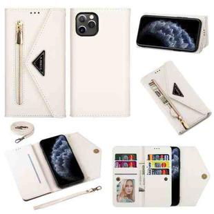 For iPhone 11 Pro Skin Feel Zipper Horizontal Flip Leather Case with Holder & Card Slots & Photo Frame & Lanyard & Long Rope(White)