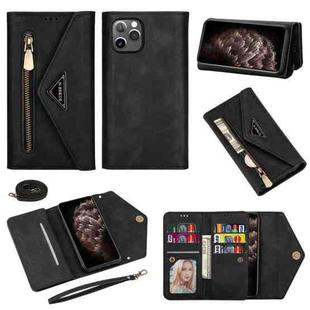 For iPhone 11 Pro Max Skin Feel Zipper Horizontal Flip Leather Case with Holder & Card Slots & Photo Frame & Lanyard & Long Rope(Black)