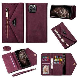 For iPhone 11 Pro Max Skin Feel Zipper Horizontal Flip Leather Case with Holder & Card Slots & Photo Frame & Lanyard & Long Rope(Wine Red)