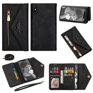 For iPhone XR Skin Feel Zipper Horizontal Flip Leather Case with Holder & Card Slots & Photo Frame & Lanyard & Long Rope(Black)