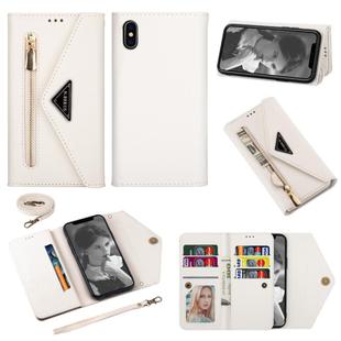 For iPhone XR Skin Feel Zipper Horizontal Flip Leather Case with Holder & Card Slots & Photo Frame & Lanyard & Long Rope(White)