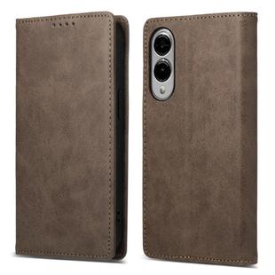 For Samsung Galaxy S25 Edge 5G Business Solid Color Magnetic RFID Leather Phone Case(Brown)