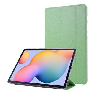 For Samsung Galaxy Tab S8 / Galaxy Tab S7 / T870 Silk Texture Three-fold Horizontal Flip Leather Case with Holder & Pen Slot(Green)