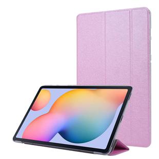 For Samsung Galaxy Tab S8 / Galaxy Tab S7 / T870 Silk Texture Three-fold Horizontal Flip Leather Case with Holder & Pen Slot(Pink)