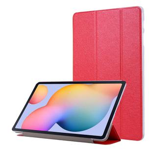 For Samsung Galaxy Tab S8 / Galaxy Tab S7 / T870 Silk Texture Three-fold Horizontal Flip Leather Case with Holder & Pen Slot(Red)