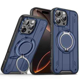 For iPhone 16 Pro Max Rotating Ring Holder Magnetic MagSafe Phone Case(Blue)