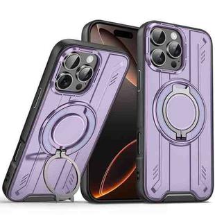 For iPhone 16 Pro Max Rotating Ring Holder Magnetic MagSafe Phone Case(Purple)