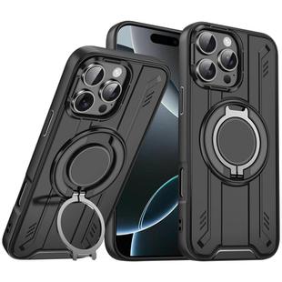 For iPhone 16 Pro Rotating Ring Holder Magnetic MagSafe Phone Case(Black)