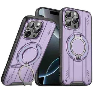 For iPhone 16 Pro Rotating Ring Holder Magnetic MagSafe Phone Case(Purple)