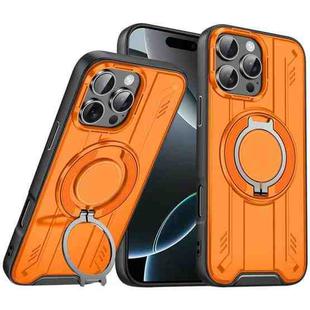 For iPhone 16 Pro Rotating Ring Holder Magnetic MagSafe Phone Case(Orange)