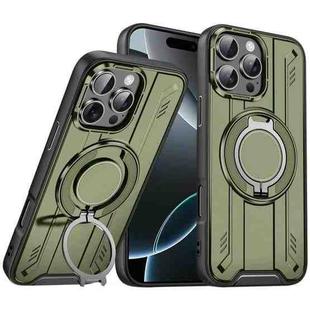 For iPhone 16 Pro Rotating Ring Holder Magnetic MagSafe Phone Case(Green)