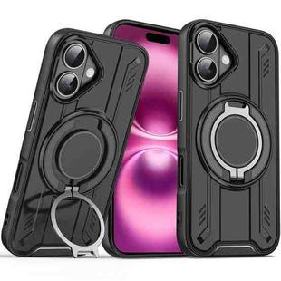 For iPhone 16 Plus Rotating Ring Holder Magnetic MagSafe Phone Case(Black)