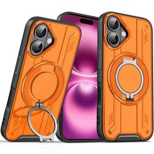 For iPhone 16 Plus Rotating Ring Holder Magnetic MagSafe Phone Case(Orange)