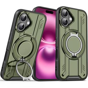 For iPhone 16 Plus Rotating Ring Holder Magnetic MagSafe Phone Case(Green)